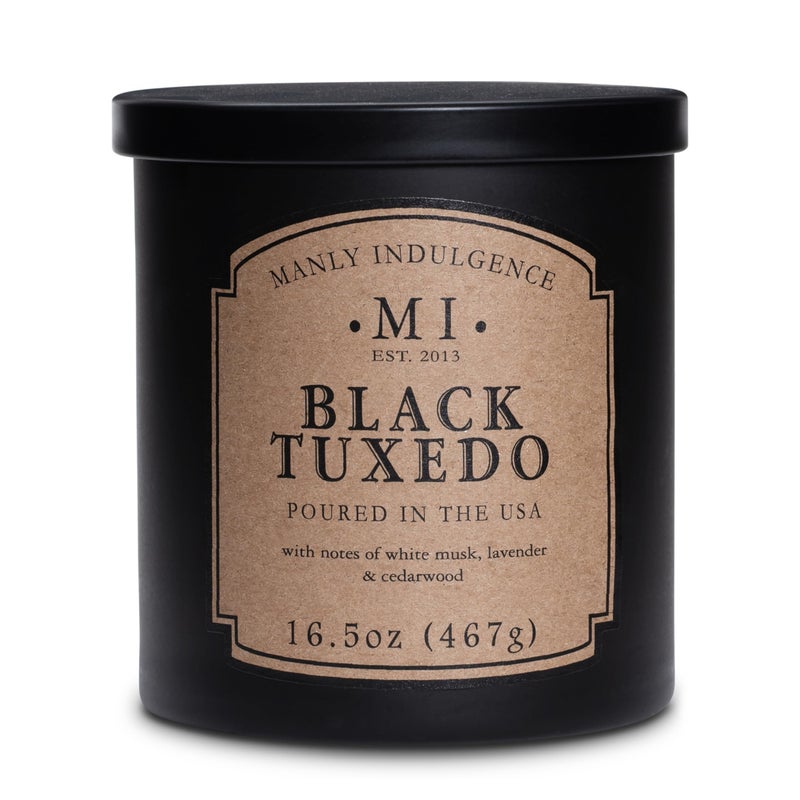 Manly Indulgence Black Tuxedo Jar Candle 16.5 oz - White Musk, Lavender, Cedarwood, Jasmine & Earthy Orris - Up to 60 Hour Burn - Soy Blend Wax, USA Poured - Image 1